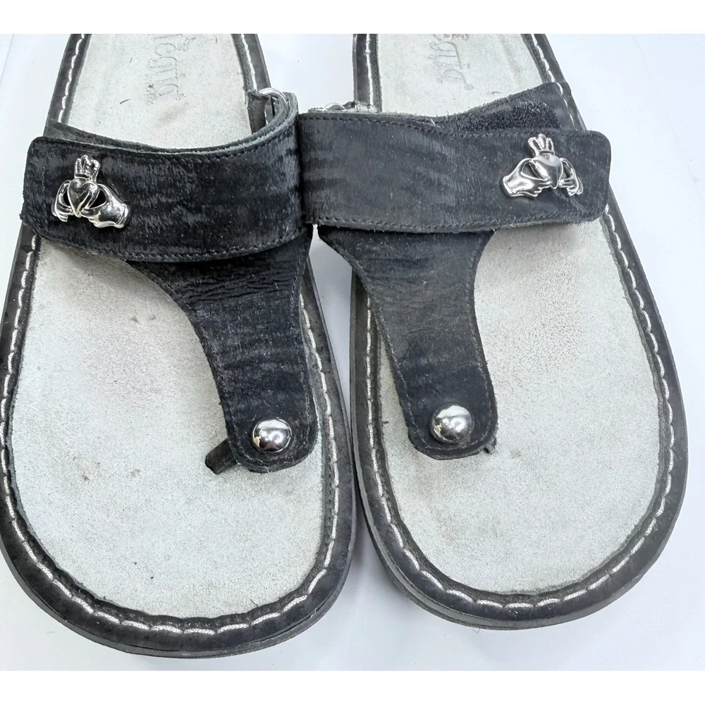 Alegria CAR-277 Black Leather Thong Sandals Slides Women's EU 42 US 11